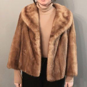 Green Bros. Furs-Mink Pastel Fur cropped Jacket Vintage Brown Small/Med